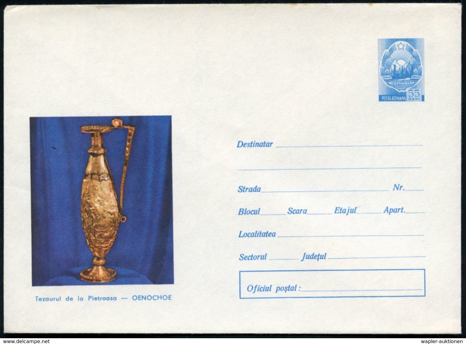 RUMÄNIEN 1973 55 B. Bild-U. Staatswappen, Blau: Museum Von Pietroasa, 5 Verschiedene Bilder: Gold-Teller, Gold-Kanne, Pa - Andere & Zonder Classificatie