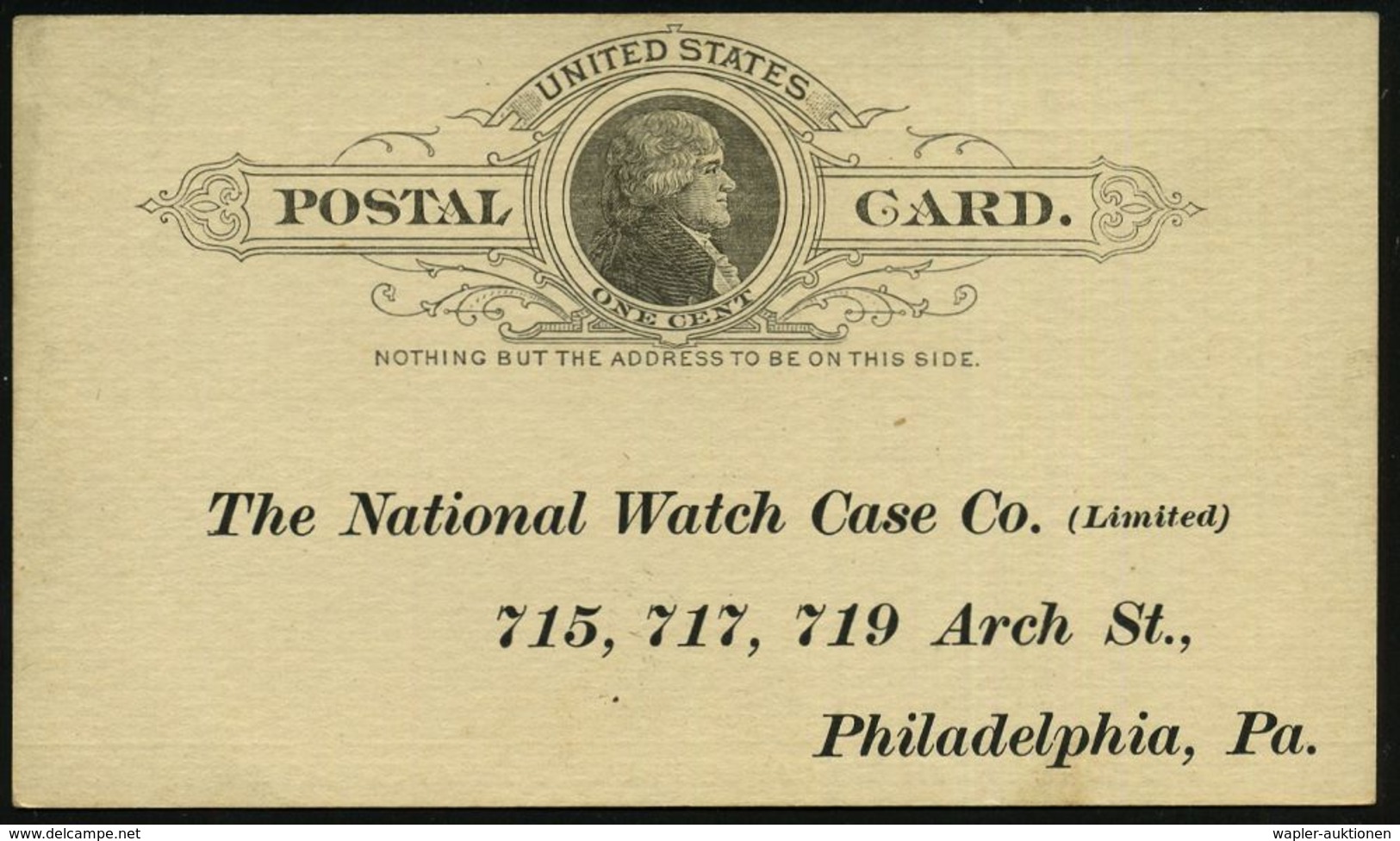 U.S.A. 1886 Amtl. Inl.-P 1 C. Jefferson, Schw. + Orange Reklame-Zudruck: ..PLAIN GOLD RINGS/TRADE MARK/* 18 K.. (= The N - Altri & Non Classificati