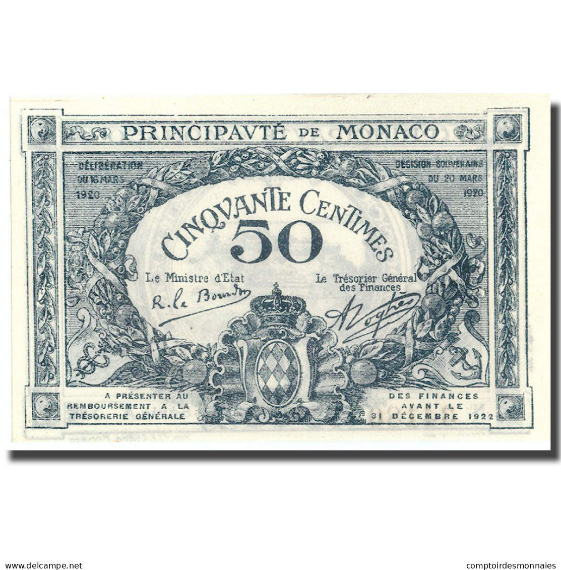 Billet, Monaco, 50 Centimes, 1920, 1920-03-20, KM:3a, NEUF - Mónaco