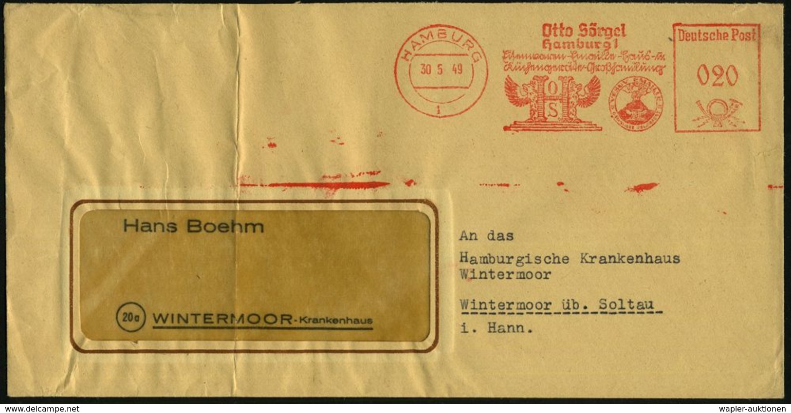 HAMBURG/ 1/ Otto Sörgel/ ..VESUV EMAILLE 1949 (30.5.) Dekorativer AFS = Ausbrechender Vesuv (u. Flügel-Logo) Gefalteter  - Vulkane