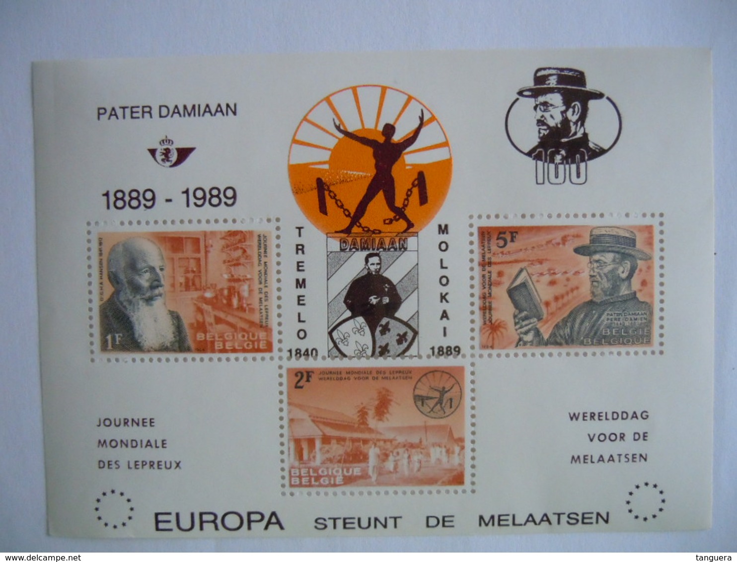 België Belgique 1989 Privé Pater Père Damien Tremelo Blok 35 Overdrukt Feuillet 35 Surchargé PR163 MNH ** - Privées & Locales [PR & LO]