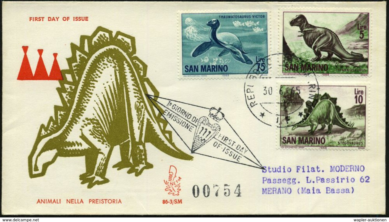 SAN MARINO 1965 (30.6.) Prähistor. Tiere, Kompl. Satz , Alle Mit R-Paginier-Nr., 3 Inl.-R-FDC-SU.  (Mi.833/41) - PALÄONT - Sonstige & Ohne Zuordnung