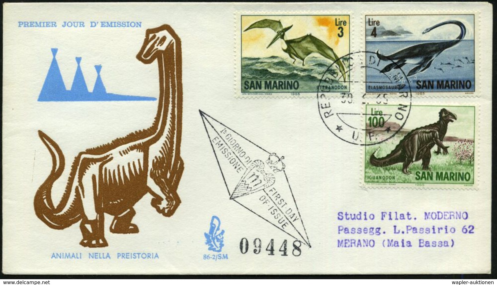 SAN MARINO 1965 (30.6.) Prähistor. Tiere, Kompl. Satz , Alle Mit R-Paginier-Nr., 3 Inl.-R-FDC-SU.  (Mi.833/41) - PALÄONT - Other & Unclassified