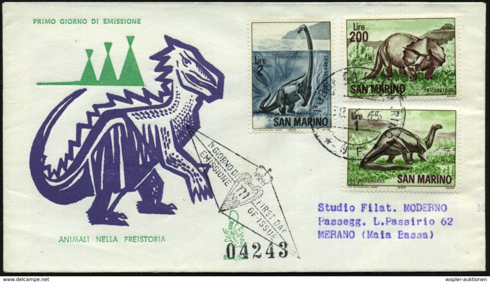 SAN MARINO 1965 (30.6.) Prähistor. Tiere, Kompl. Satz , Alle Mit R-Paginier-Nr., 3 Inl.-R-FDC-SU.  (Mi.833/41) - PALÄONT - Andere & Zonder Classificatie