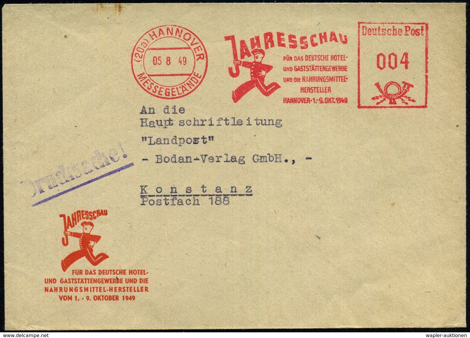 (20a) HANNOVER/ MESSEGELÄNDE/ JAHRESSCHAU/ FÜR DAS DEUTSCHE HOTEL-/ U.GASTSTÄTTENGEWER-BE../  1.-9.OKT. 1949 (5.8.) Selt - Zonder Classificatie