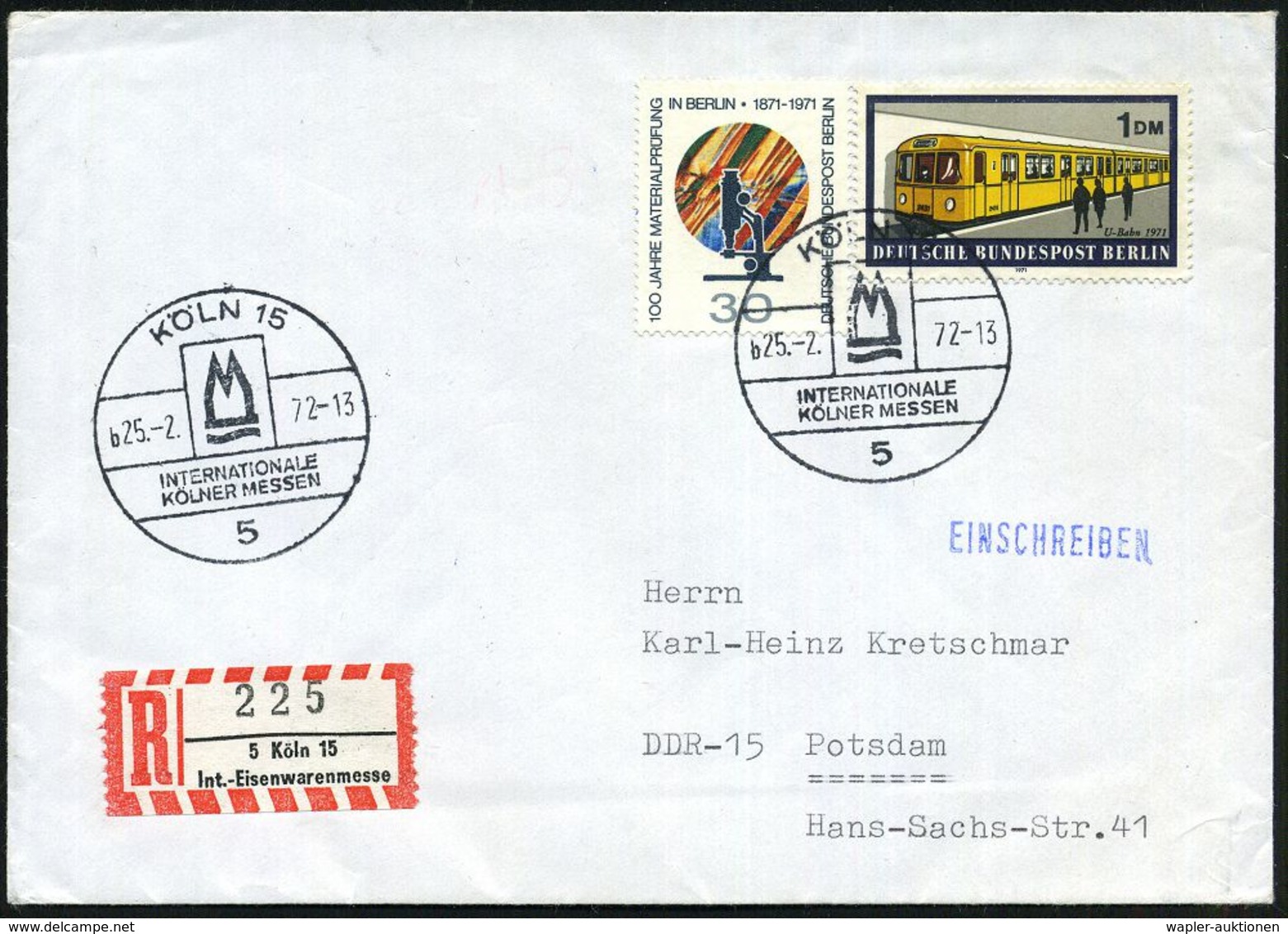 5 KÖLN 15/ INTERNAT./ KÖLNER MESSEN 1972 (Feb.) SSt = Hauspostamt Kölner Messe + Sonder-RZ: 5 Köln 15/Int.-Eisenwaren-me - Zonder Classificatie