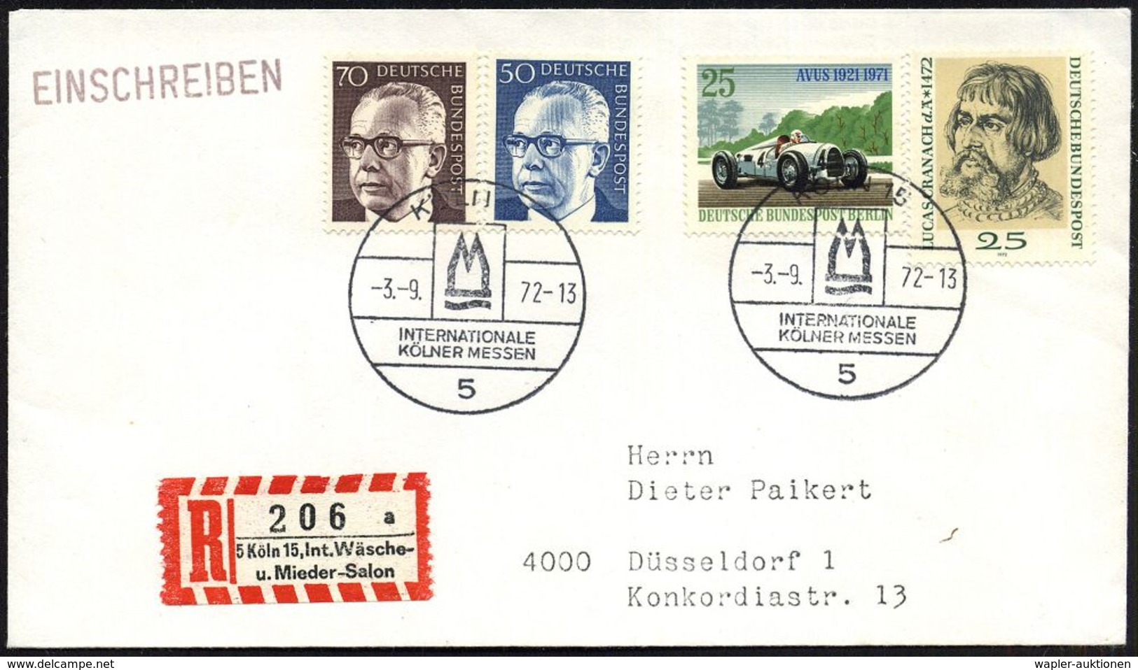 5 KÖLN 15/ D/ INT./ KÖLNER MESSEN 1972 (3.9.) SSt + Sonder-RZ: 5 Köln 15, Int. Wäsche-/u.Mieder-Salon (NEZ Nr.50  UB "a" - Non Classés