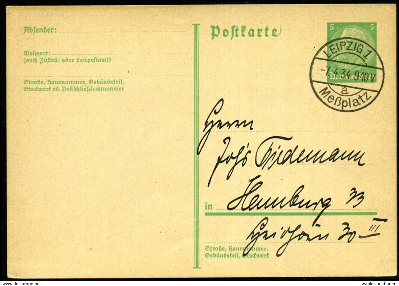 LEIPZIG 1/ A/  M E ß P L A T Z 1934 (7.4.) 1K-Brücke = Saison-Postamt Zur Leipziger Frühjahrsmesse (= Ehem. Bo.49) Aptie - Ohne Zuordnung