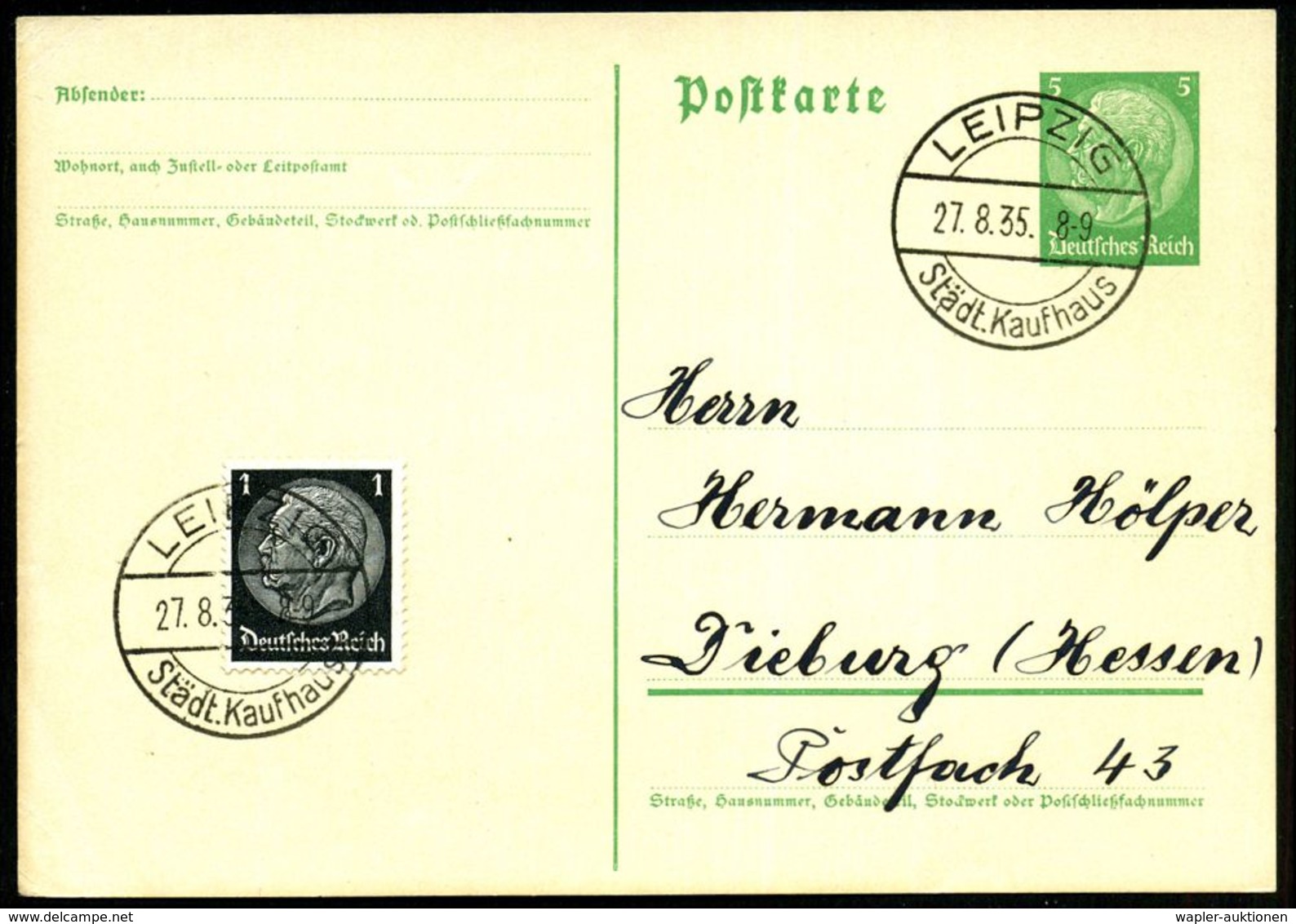 LEIPZIG/ Städt Kaufhaus 1935 (27.8.) 1K-Brücken-SSt = Saison-Hauspostamt Zur Leiptiger Messe (Herbst-Messe) Klar Gest. I - Non Classificati