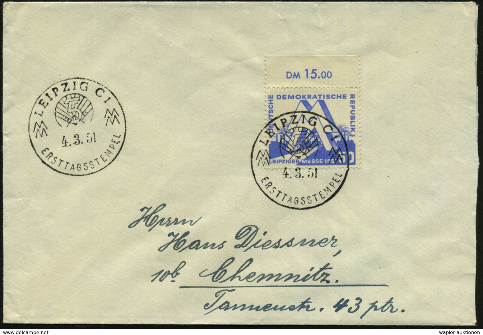 LEIPZIG C 1/ MM/ ERSTTAGSSTEMPEL 1951 (4.3.) SSt Auf  Kompl. Satz "Leipziger Frühjahrsmesse" (Mi.282/83, FDC + 100.- EUR - Zonder Classificatie