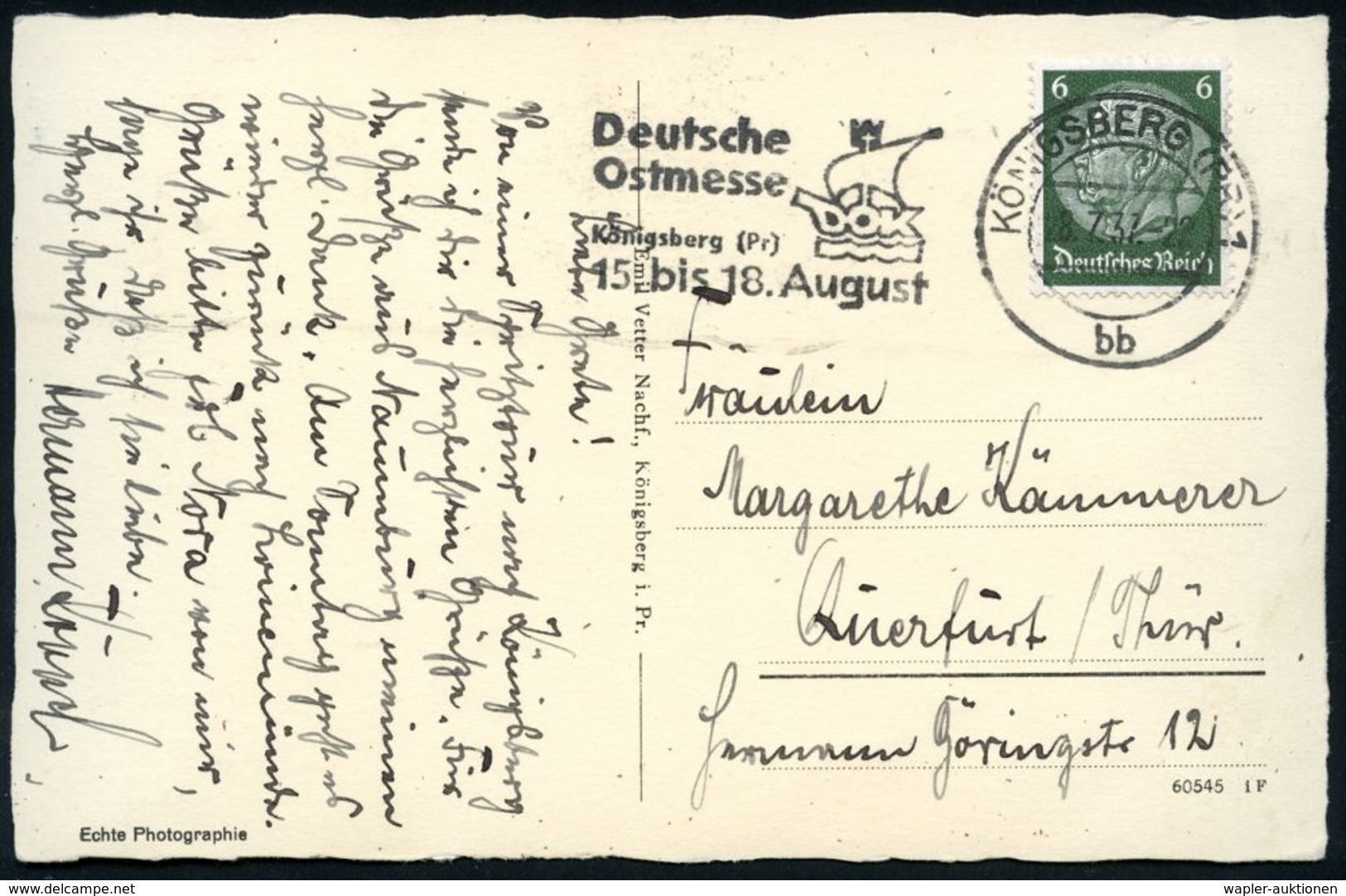 KÖNIGSBERG (PR) 1/ Bb/ Deutsche/ Ostmesse/ DOK..15.bis 18.August 1937 (28.7.) MWSt = DOK-Kogge (Logo) Auf S/w.-Foto-Ak.: - Non Classés