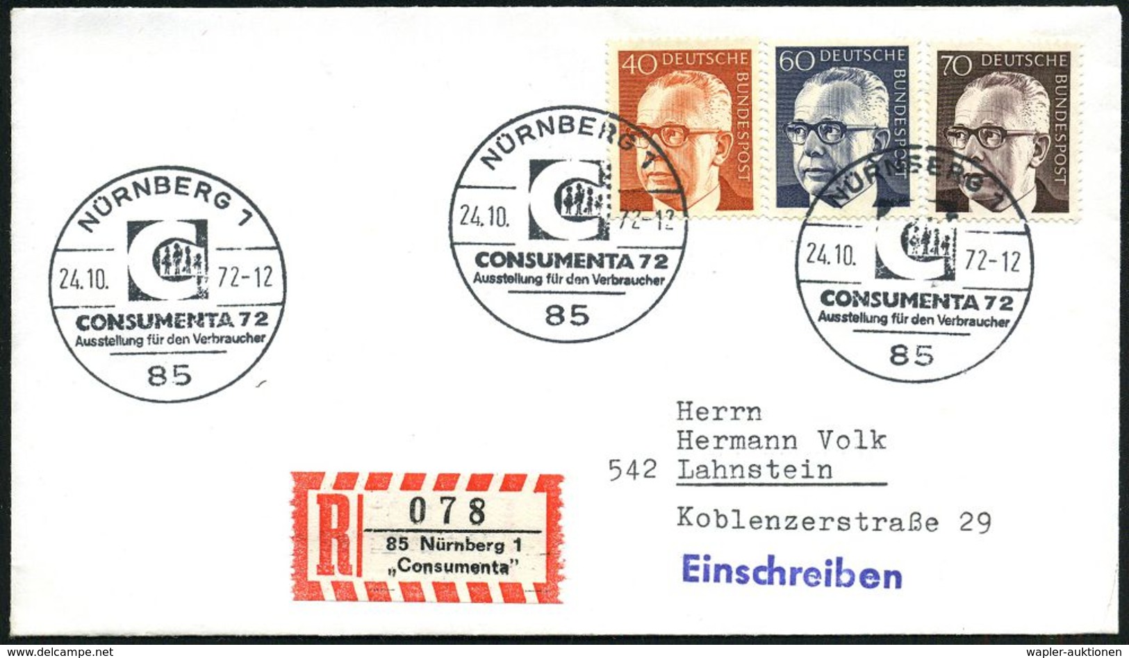 85 NÜRNBERG 1/ CONSUMENTA 72/ Ausstellung Für Den Verbraucher 1972 (24.10.) SSt + Sonder-RZ: 85 Nürnberg 1/" Consumenta" - Non Classificati