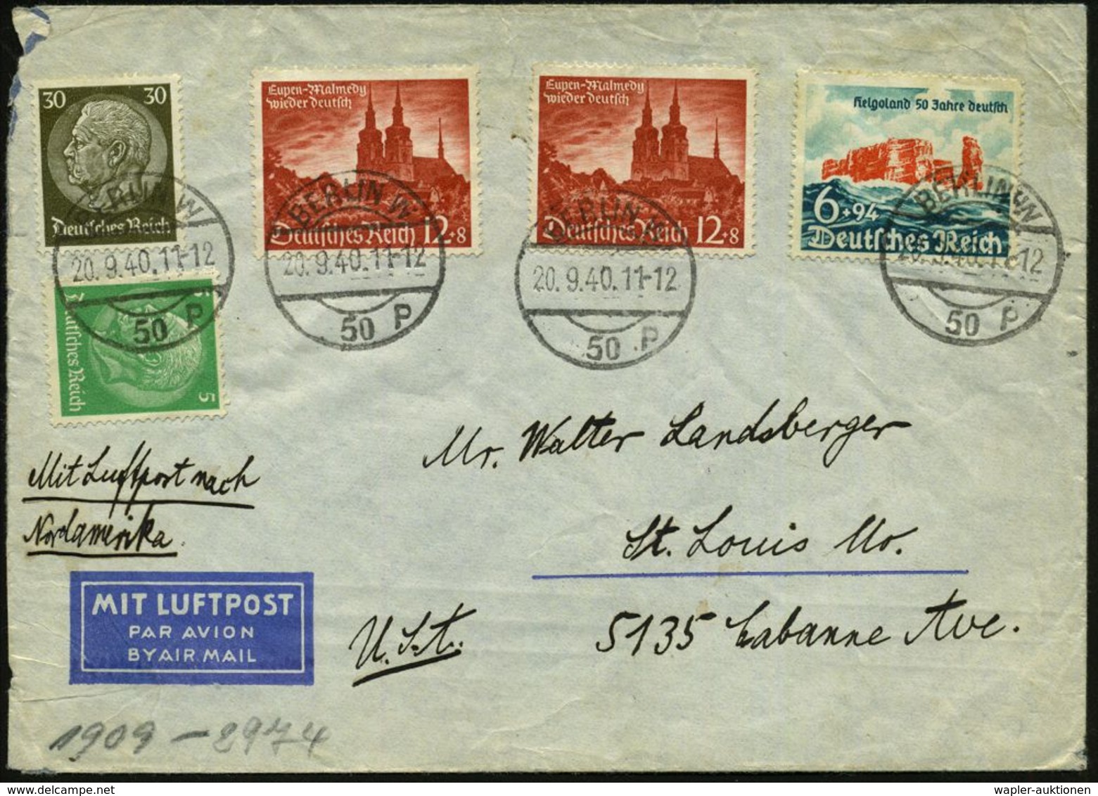 BERLIN W/ 50/ P 1940 (20.9.) 1K-Brücke Auf 65-Pf.-Frankatur, Rs. Hs. Abs. Mit NS-Zwangsnamen "Justizrat Artur  J S R A E - Guidaismo