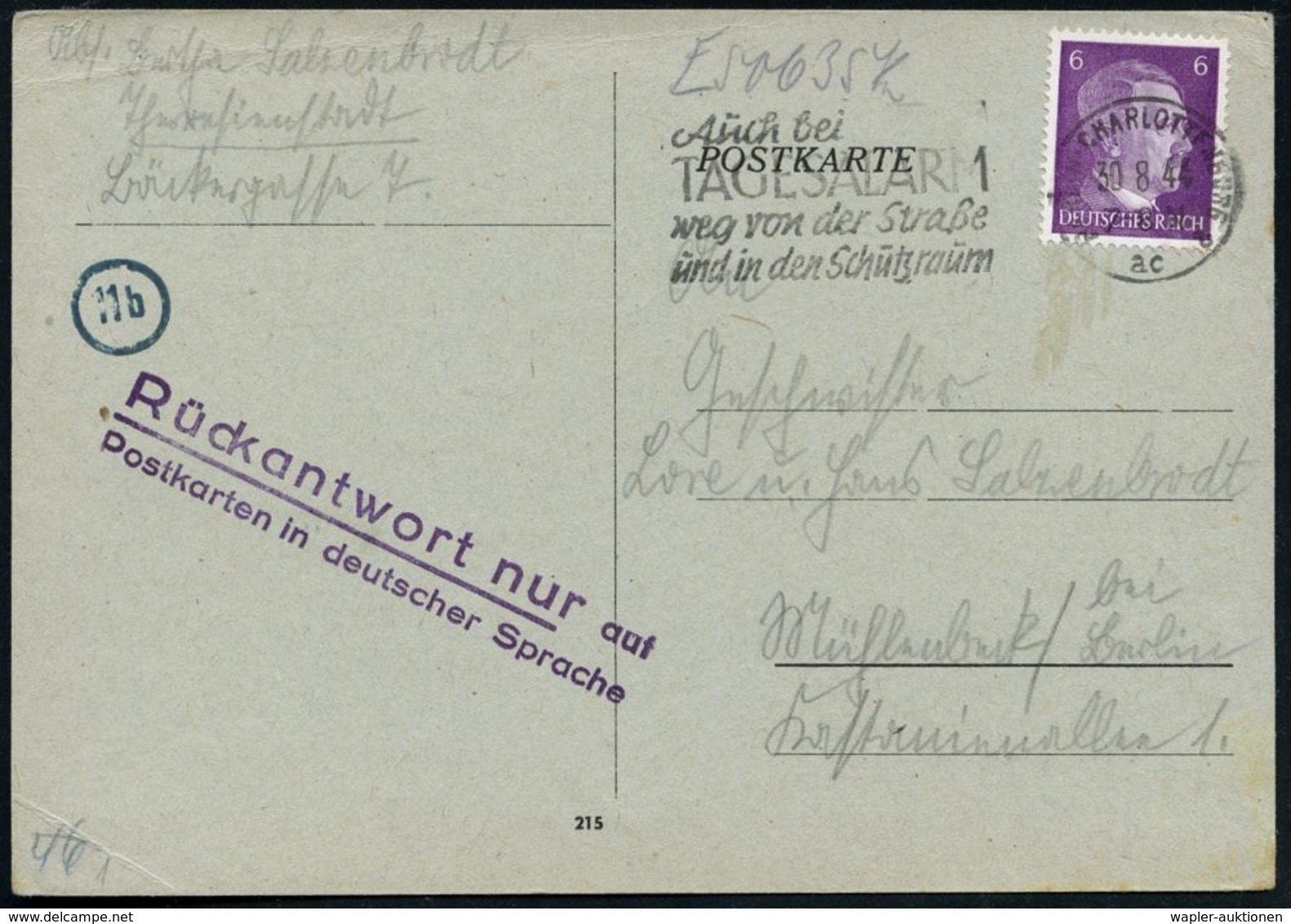 BÖHMEN & MÄHREN /  DEUTSCHES REICH 1944 (30.8.) KZ Theresienstadt, Lagerkarte Mit Hs. Abs., Zensur-Paraphe + Viol. 2L: R - Joodse Geloof