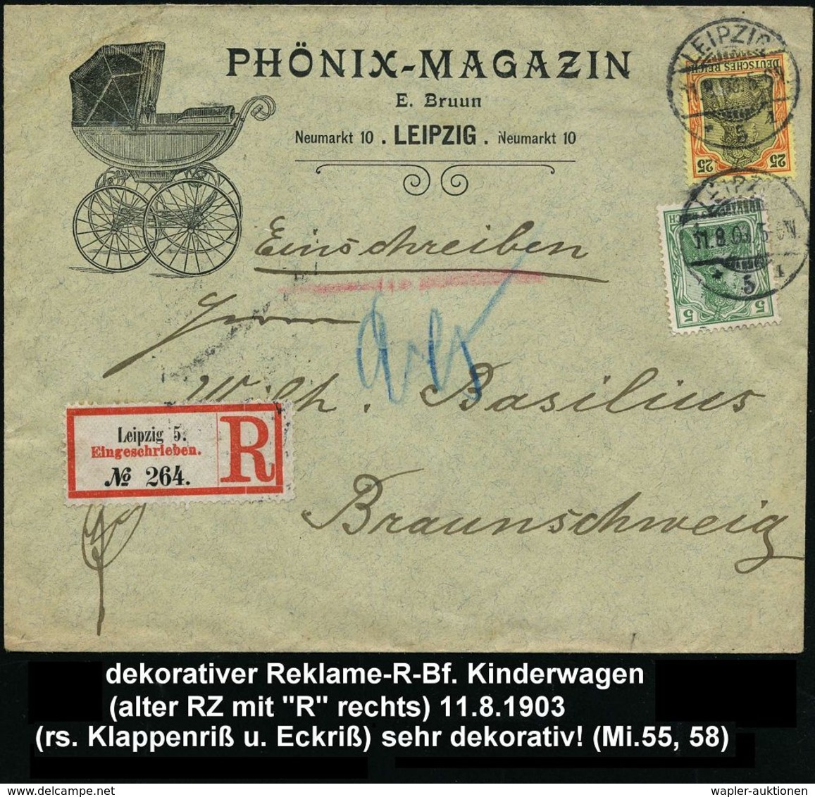 LEIPZIG/ *5i 1903 (11.8.) 1K-Gitter Auf Dekorativem  Reklame-Bf.: PHÖNIX-MAGAZIN/E. Brunn = Kinderwagen (gr. Öffnungs-ri - Other & Unclassified