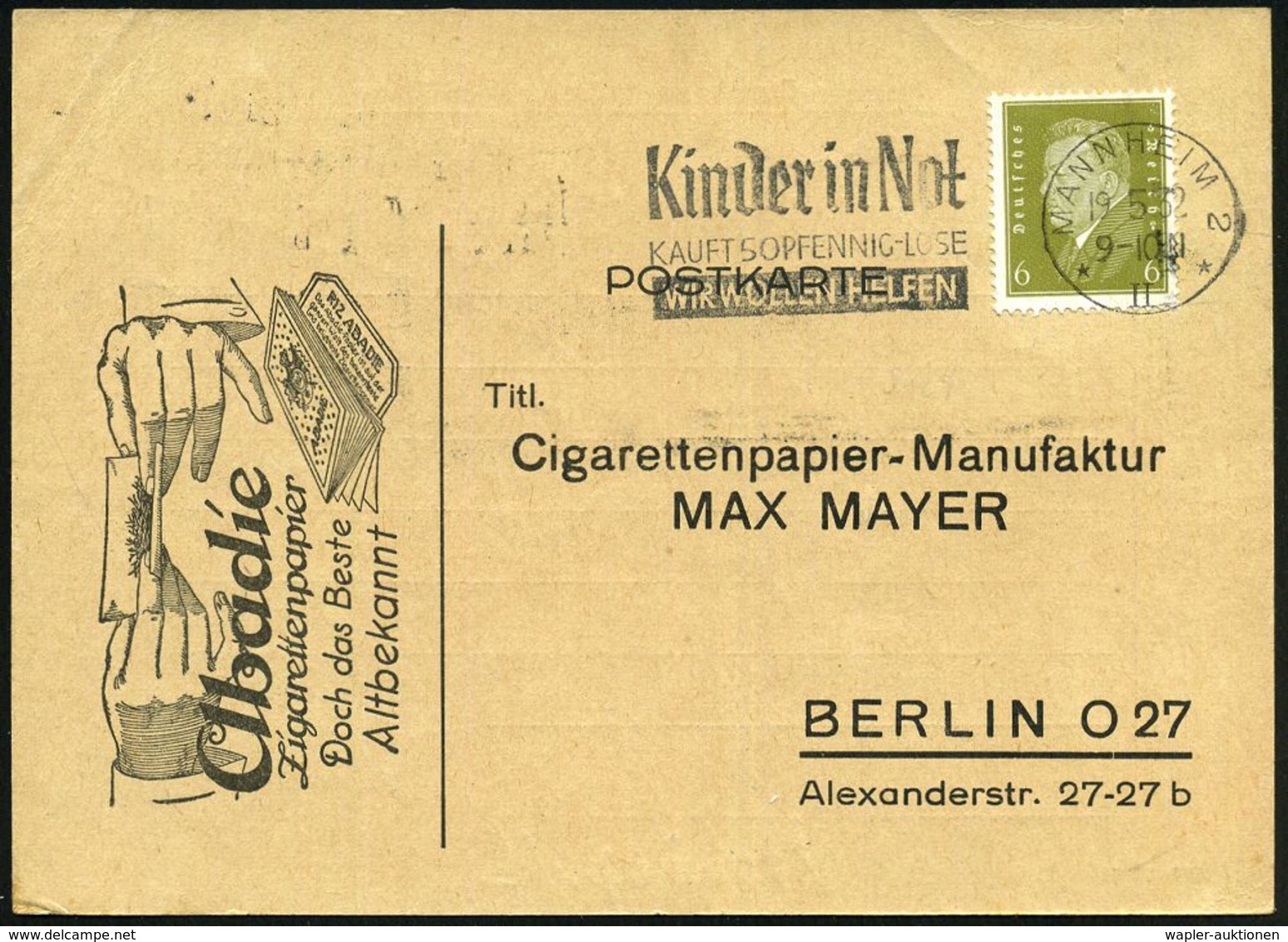 MANNHEIM 2/ *II*/ Kinder In Not/ KAUFT 50PFENNIG-LOSE/ WIR WOLLEN HELFEN 1932 (19.5.) Seltener MWSt Auf Firmen-Reklamekt - Altri & Non Classificati