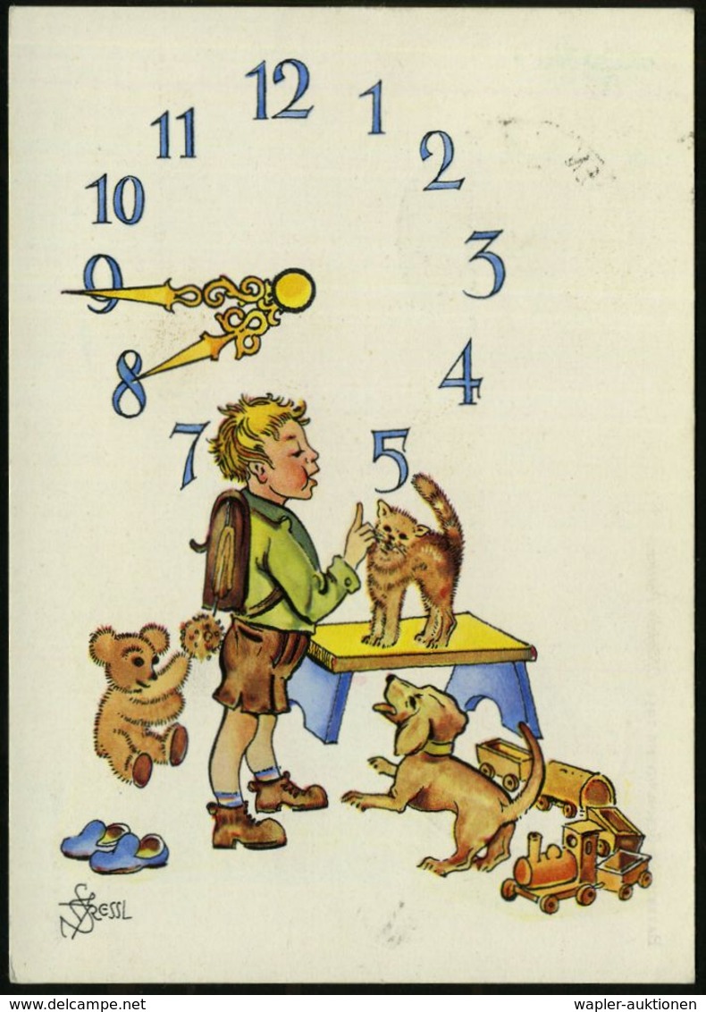 (13b) MÜNCHEN/ BAYERISCHE SCHULWOCHE 1951 (31.3.) SSt = 2 Schüler Auf Offiz. Künstler-Color-Sonderkarte: Schüler, Katze, - Sonstige & Ohne Zuordnung