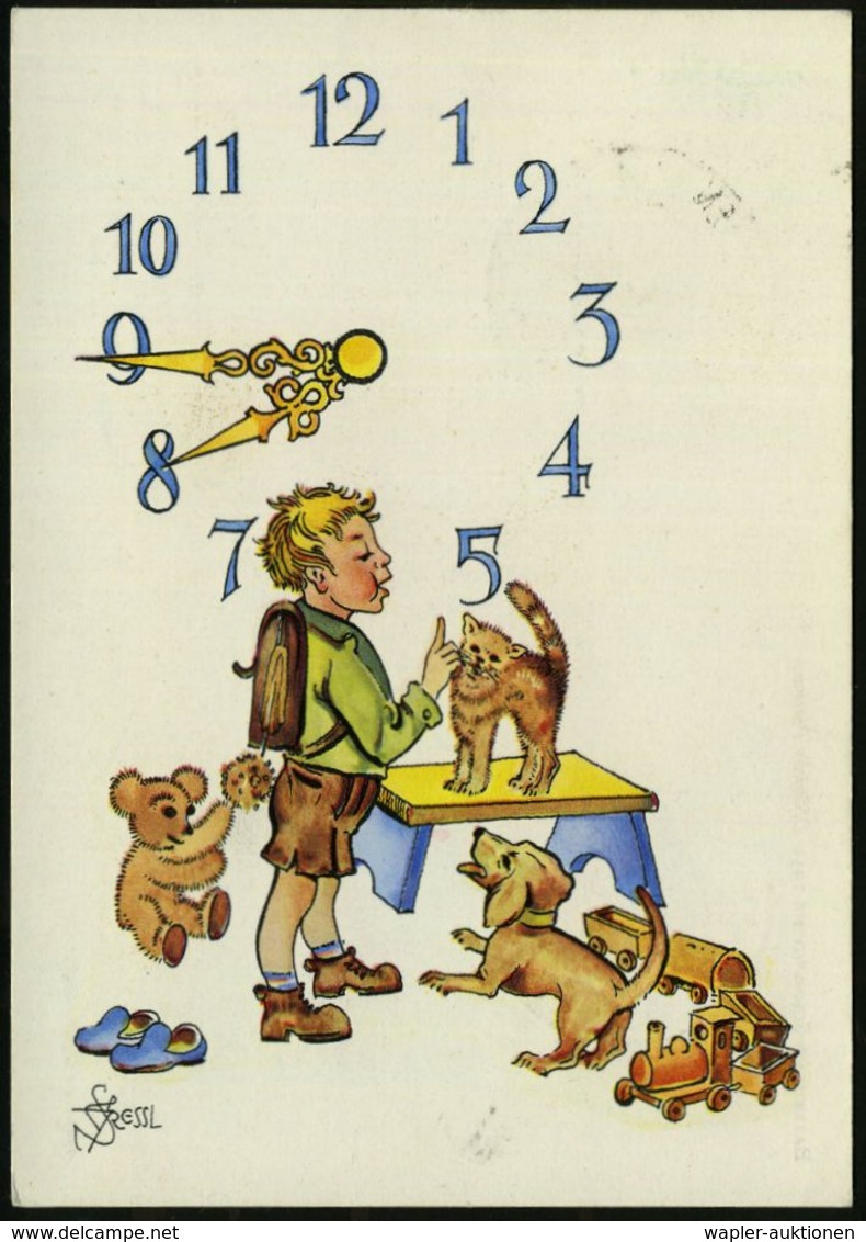 (13b) MÜNCHEN/ BAYERISCHE SCHULWOCHE 1951 (31.3.) SSt = 2 Schüler Auf Offiz. Künstler-Color-Sonderkarte: Schüler, Katze, - Altri & Non Classificati