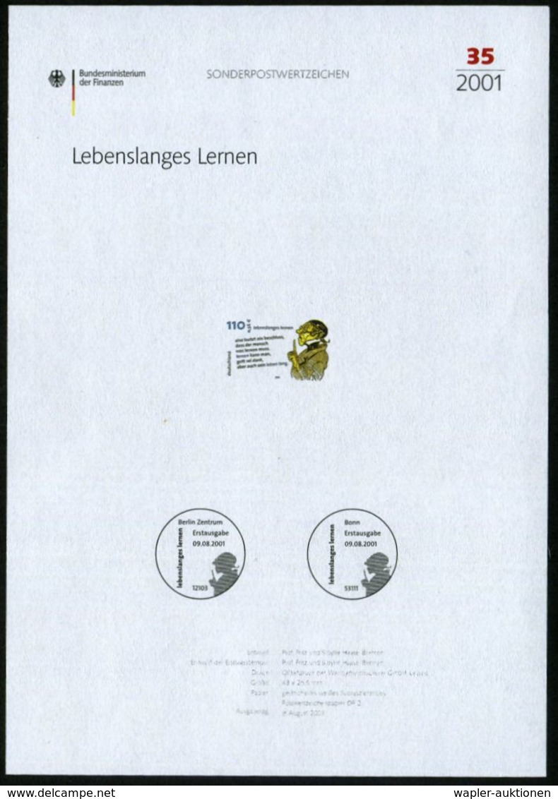 B.R.D. 2001 (Aug.) 110 Pf. "Lebenslanges Lernen" = Lehrer Lämpel Von Wilhelm Busch Mit Amtl. Handstempel  "M U S T E R"  - Autres & Non Classés