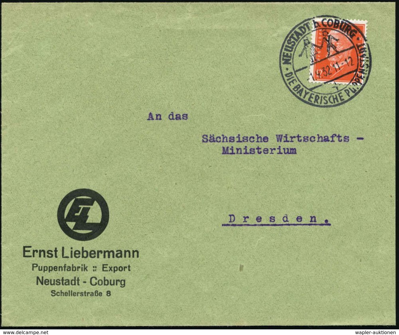 NEUSTADT B. COBURG/ DIE BAYERISCHE PUPPENSTADT 1932 (1.9.) HWSt = 2 Puppen , Klar Gest. Firmenbf.: Ernst Liebermann/ Pup - Ohne Zuordnung