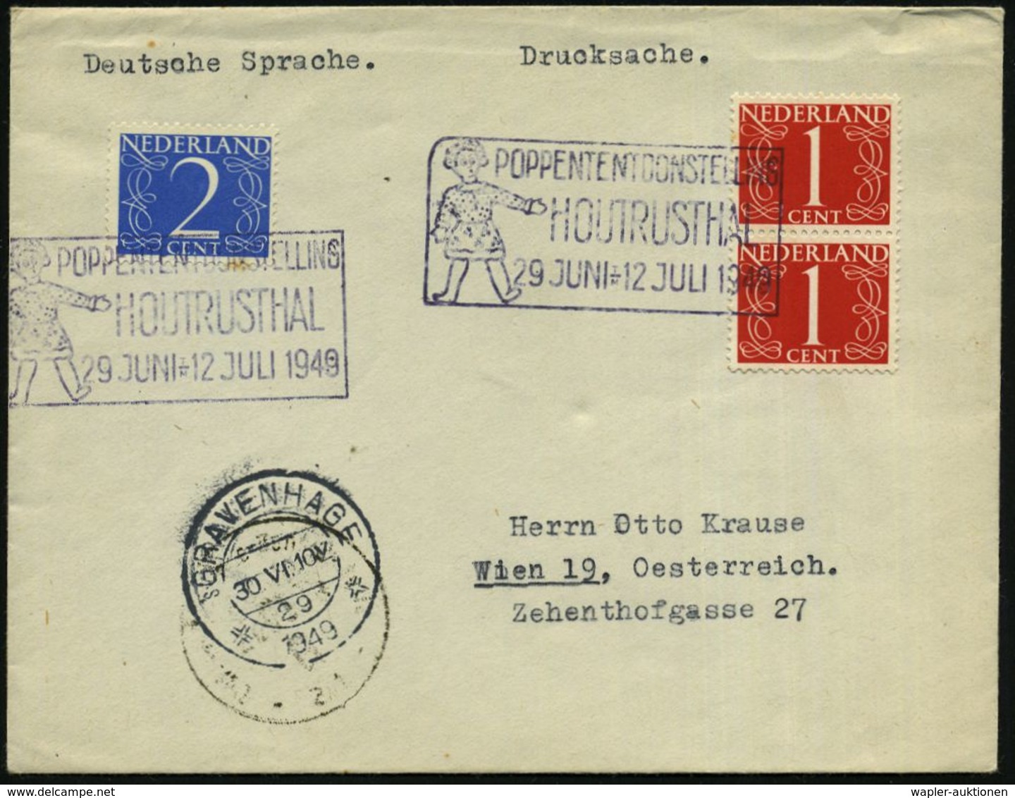 NIEDERLANDE 1948 (Juni) Schw.-viol. SSt: HOUTRUSTHAL/ POPPENTENTOONSTELLING.. = Puppe = Puppen-Ausstellung +  (undeutl.) - Non Classés