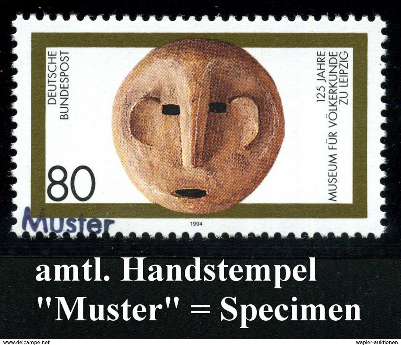 B.R.D. 1994 (Sept.) 80 Pf. "125 Jahre Museum Für Völkerkunde Leipzig" = Makonde-Maske (aus Tanzania) Mit Amtl. Handstemp - Andere & Zonder Classificatie