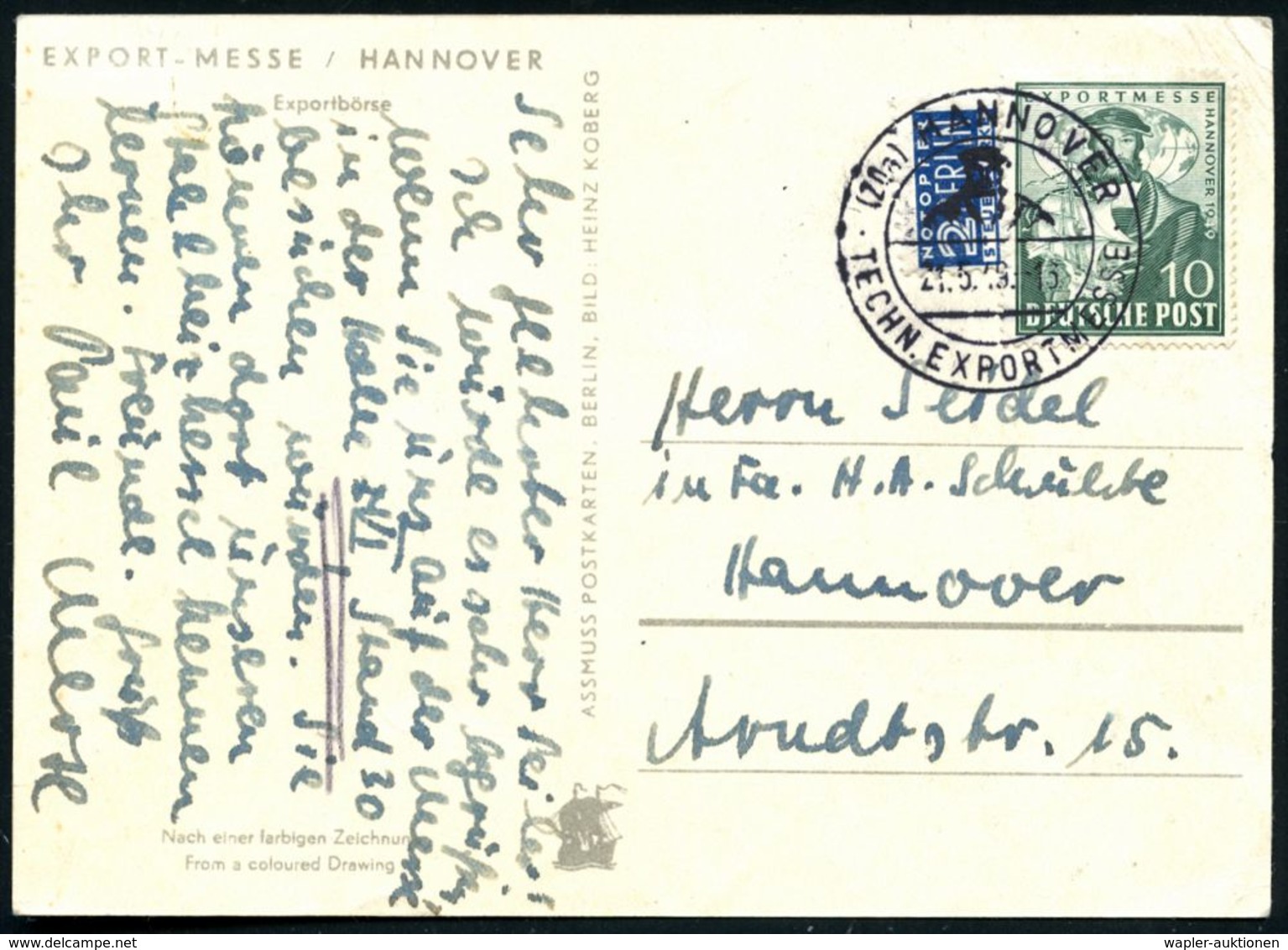 (20a) HANNOVER/ TECHN.EXPORTMESSE 1949 (Mai) SSt = Kaufmann Wedigh Nach Hans Holbein D. J. (Brustbild, 1553) Bildähnl. E - Andere & Zonder Classificatie