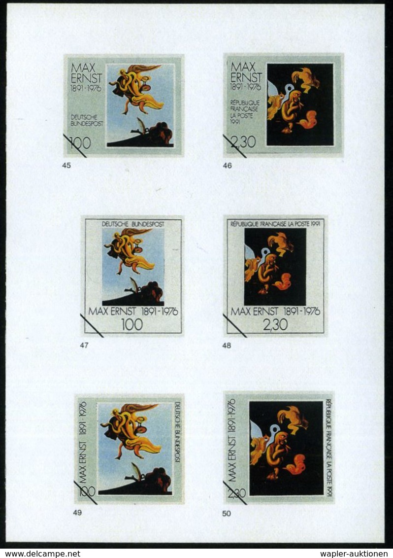 B.R.D./  FRANKREICH 1991 (Aug.) 100 Pf. U. 2,30 F. (Frankreich) "100. Geburtstag Max Ernst", 56 Verschied. Color-Alterna - Autres & Non Classés