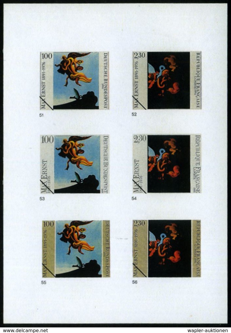 B.R.D./  FRANKREICH 1991 (Aug.) 100 Pf. U. 2,30 F. (Frankreich) "100. Geburtstag Max Ernst", 56 Verschied. Color-Alterna - Other & Unclassified