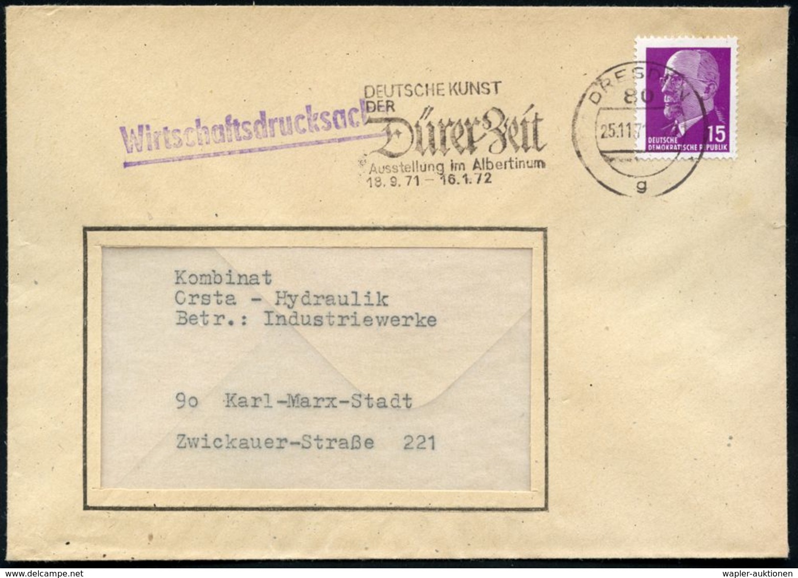 80 DRESDEN/ G/ DEUTSCHE KUNST/ DER/ Dürer-Zeit/ Ausstellung Im Albertinum 1971 (12.11.) MWSt , Klar Gest. Bedarfs-Bf. -  - Altri & Non Classificati