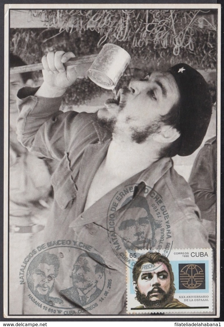 TMA-184 CUBA 2005 SPECIAL CANCEL MAXIM CARD ERNESTO CHE GUEVARA. ANIV NACIMIENTO DEL CHE. - Tarjetas – Máxima