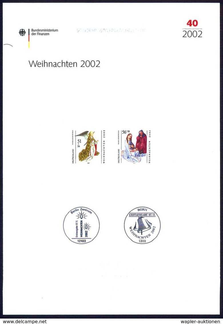 B.R.D. 2002 (Nov.) 51 + 26 C. Und 56 + 26 C. Weihnachten, Kompl. Satz , Je Mit Amtl. Handstempel  "M U S T E R"  = Gemäl - Andere & Zonder Classificatie