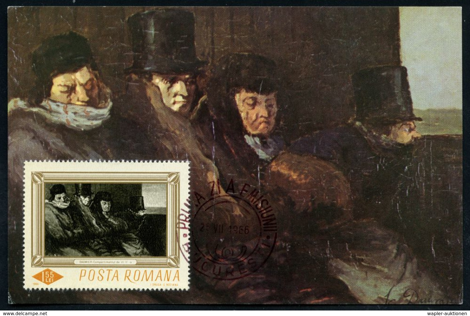 RUMÄNIEN 1966 1,50 L. Honoré Daumier "Bahn-Abteil II. Klasse" , Klar Gest. ET-Maximumkt.  (Mi.2523) - AUSLÄNDISCHE KÜNST - Autres & Non Classés