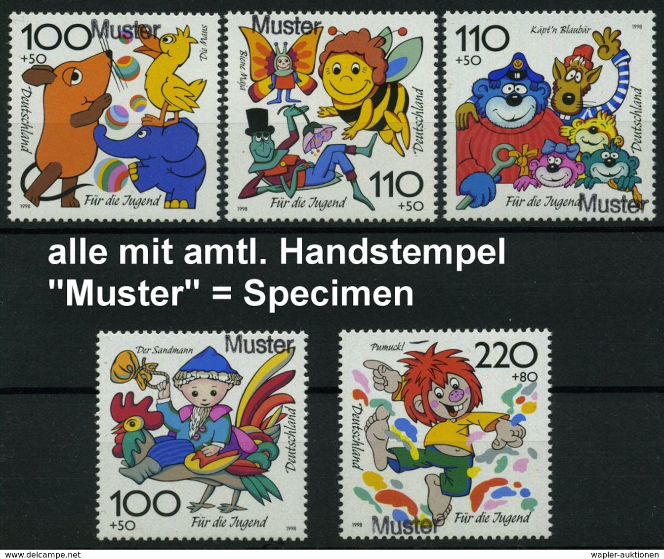 B.R.D. 1998 Jugendmarken, Kompl. Satz = Trickfilm- U. Comic-Figuren Alle Mit Amtl. Handstempel  "M U S T E R" , Postfr.  - Fumetti