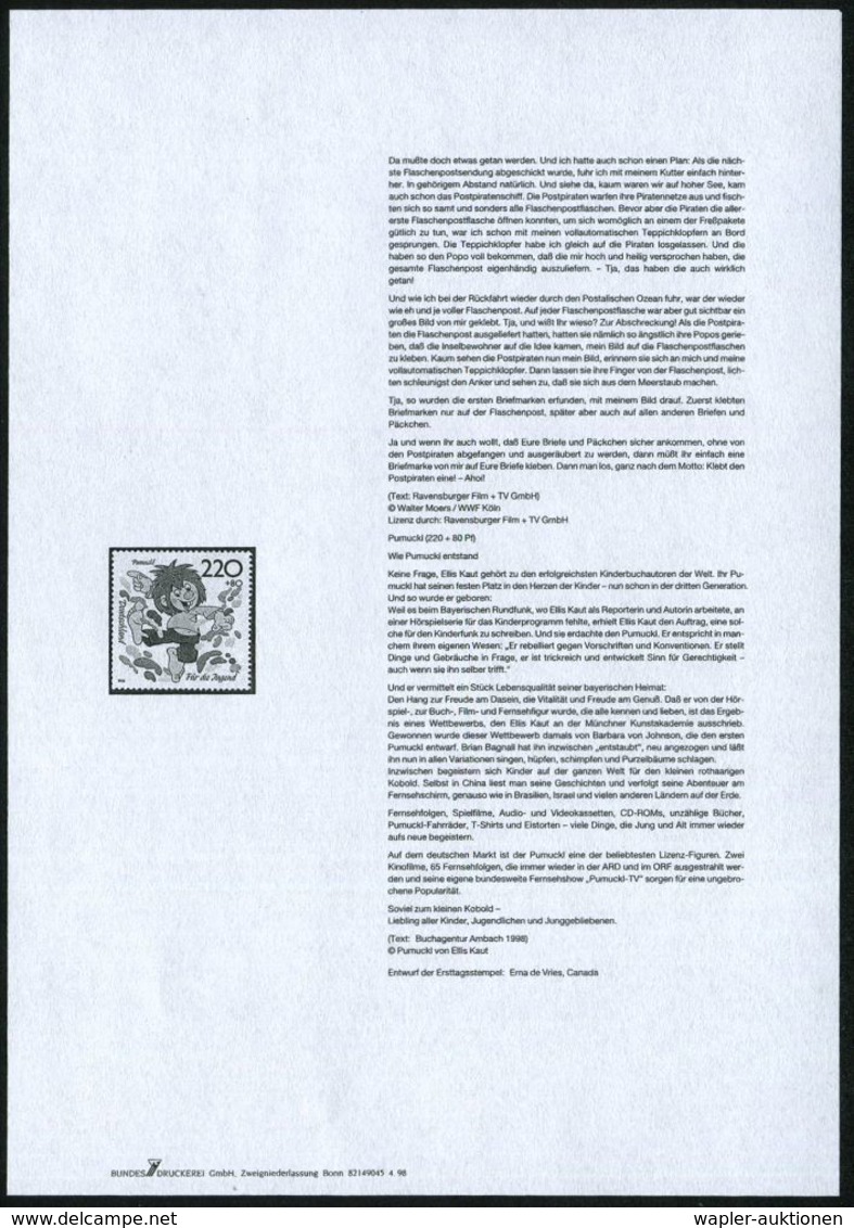 B.R.D. 1998 Jugendmarken, Kompl. Satz = Trickfilm- U. Comic-Figuren Alle Mit Amtl. Handstempel  "M U S T E R" , Postfr.  - Stripsverhalen
