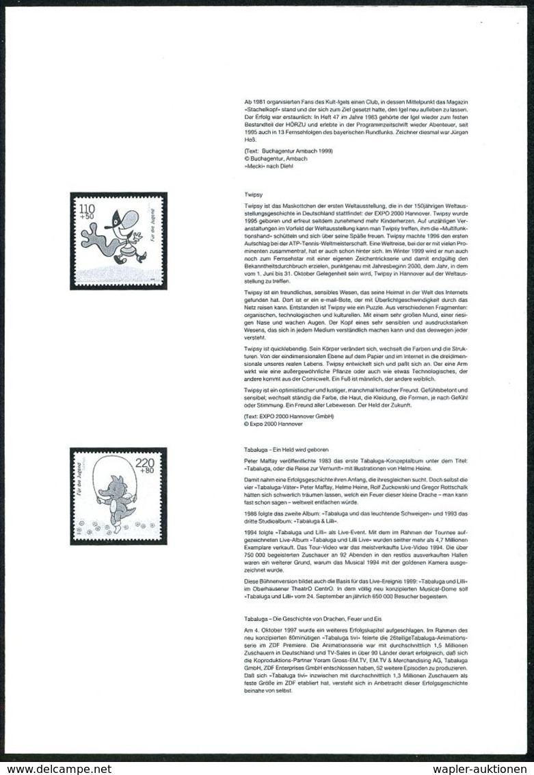 B.R.D. 1999 Jugendmarken, Kompl. Satz = Trickfilm- U. Comic-Figuren Alle Mit Amtl. Handstempel  "M U S T E R" , Postfr.  - Bandes Dessinées