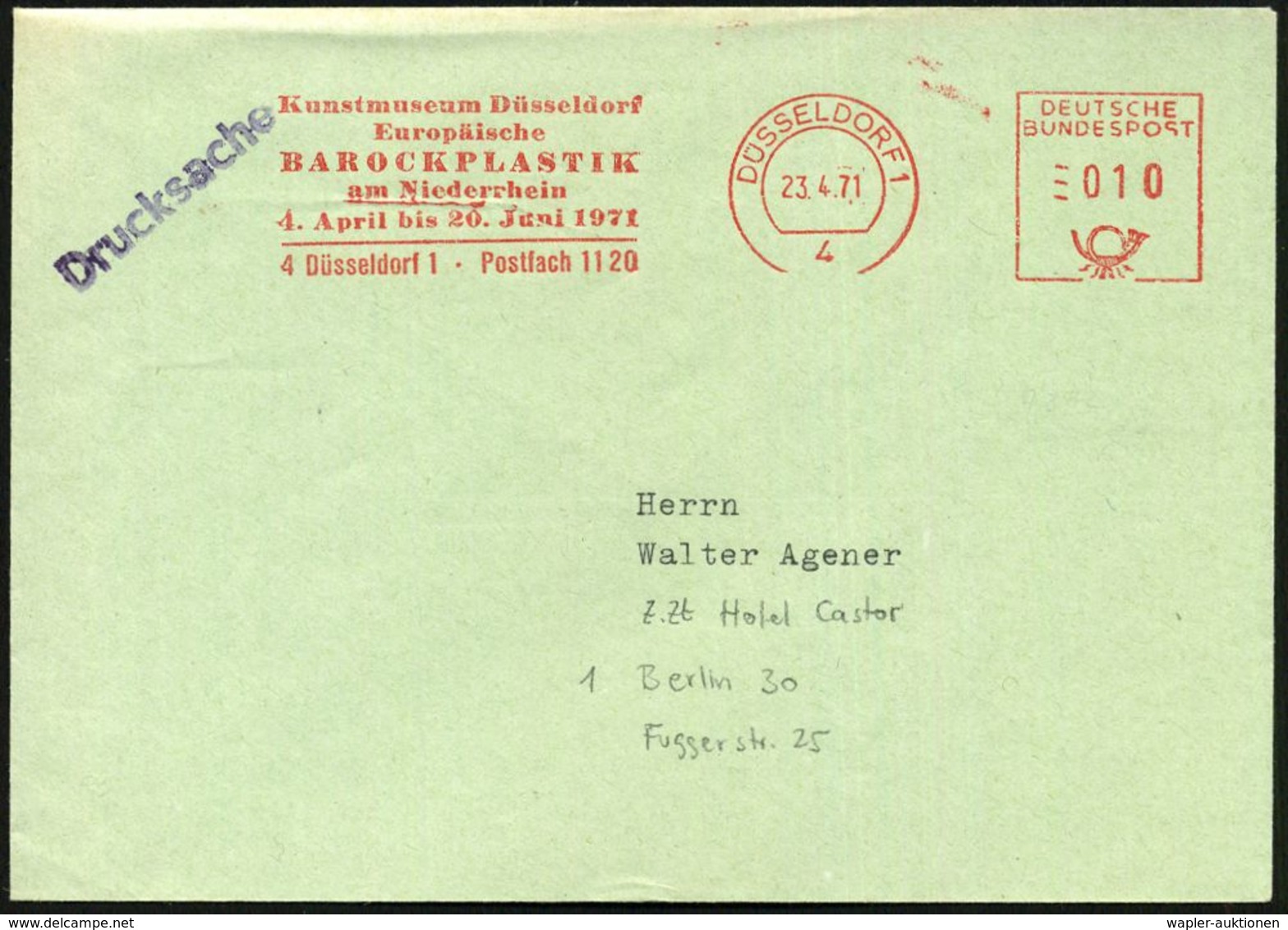 4 DÜSSELDORF 1/ Kunstmuseum Düsseldf./ Europ./ BAROCKPLASTIK/ Am Niederrhein/ 4.Apr. Bis 20.Juni 1971 (23.4.) AFS Klar G - Beeldhouwkunst