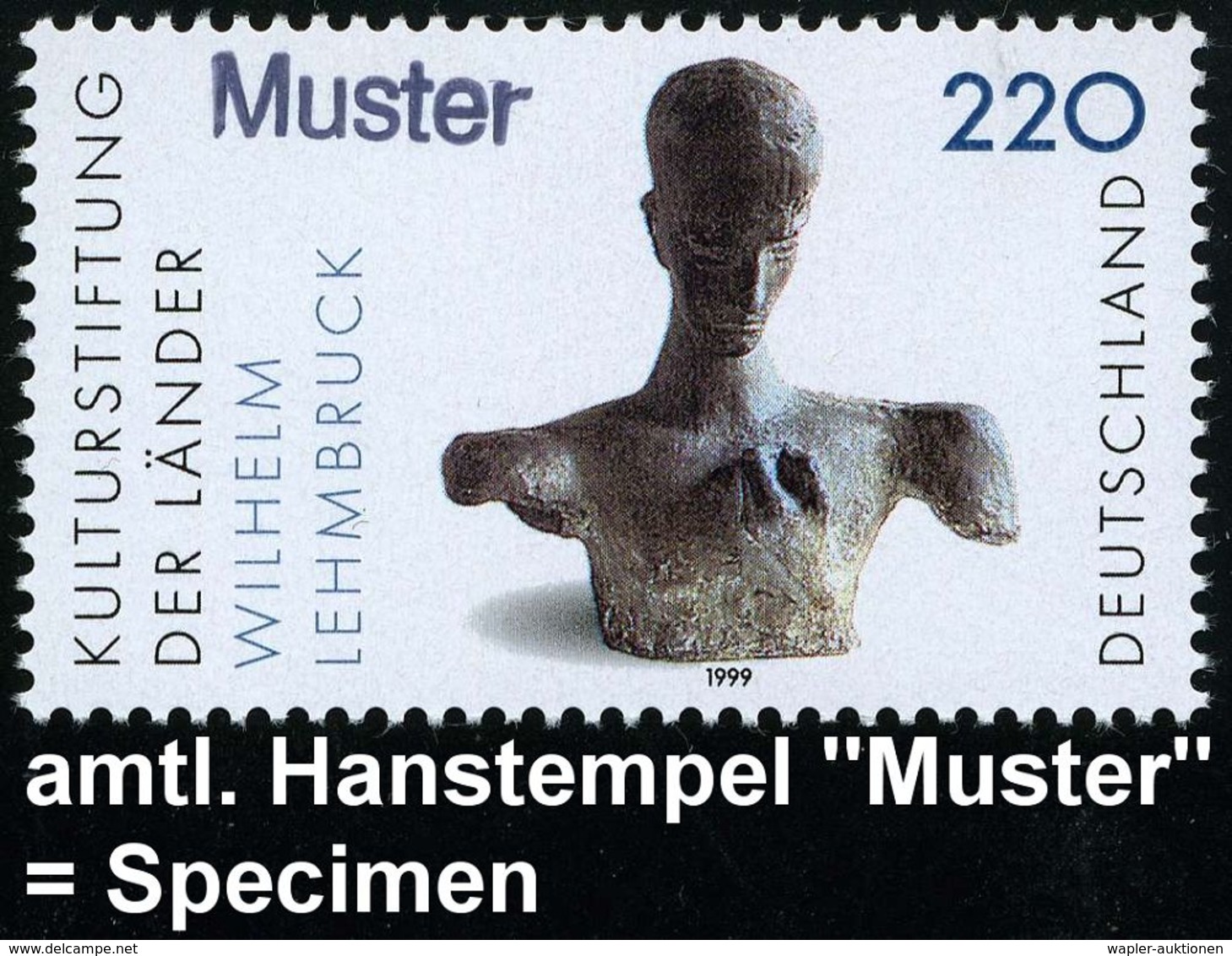 B.R.D. 1999 "Kulturstiftung Der Länder" 110 Pf. Ernst Barlach "Lachende Alte" U. 220 Pf. W. Lehmbruck "Kopf Eines Denker - Beeldhouwkunst
