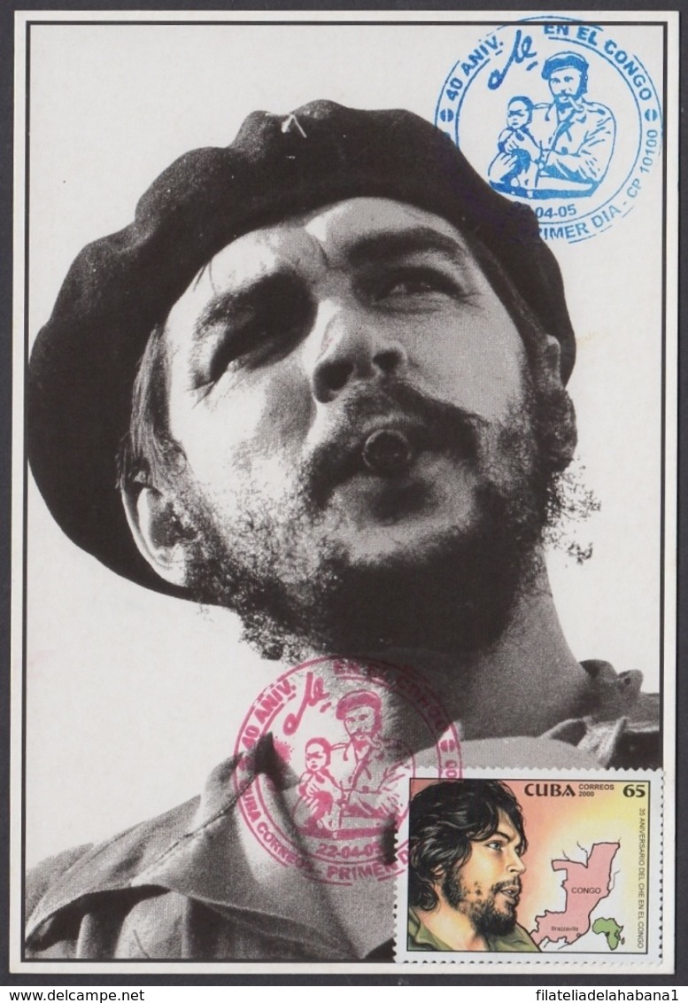 TMA-187 CUBA 2005 SPECIAL CANCEL MAXIM CARD ERNESTO CHE GUEVARA. 40 ANIV GUERRILLA EN EL CONGO. - Tarjetas – Máxima