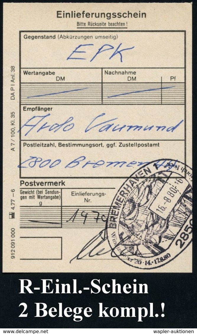 2850 BREMERHAVEN 1/ ..100 JAHRE "Gorch Fock" 1980 (16.8.) SSt Auf 3 X 60 Pf. Gorch Fock (Mi.1058 Etc.) + RZ: 285 Bremerh - Scrittori
