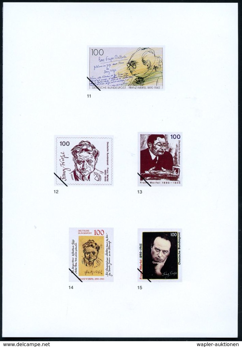B.R.D. 1995 (Juni) 100 Pf. "50. Todestag Franz Werfel" = Jüdischer Autor U. Dichter, 19 Verschiedene Alternativ-Entwürfe - Ecrivains