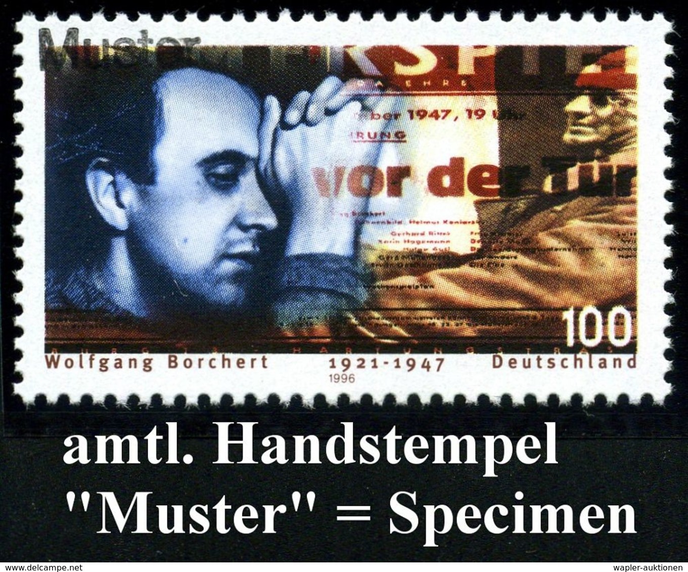 B.R.D. 1996 (Mai) 100 Pf. "75. Geburtstag Wolfgang Borchert" Mit Amtl. Handstempel  "M U S T E R" , Postfr. + Amtl. Ankü - Ecrivains