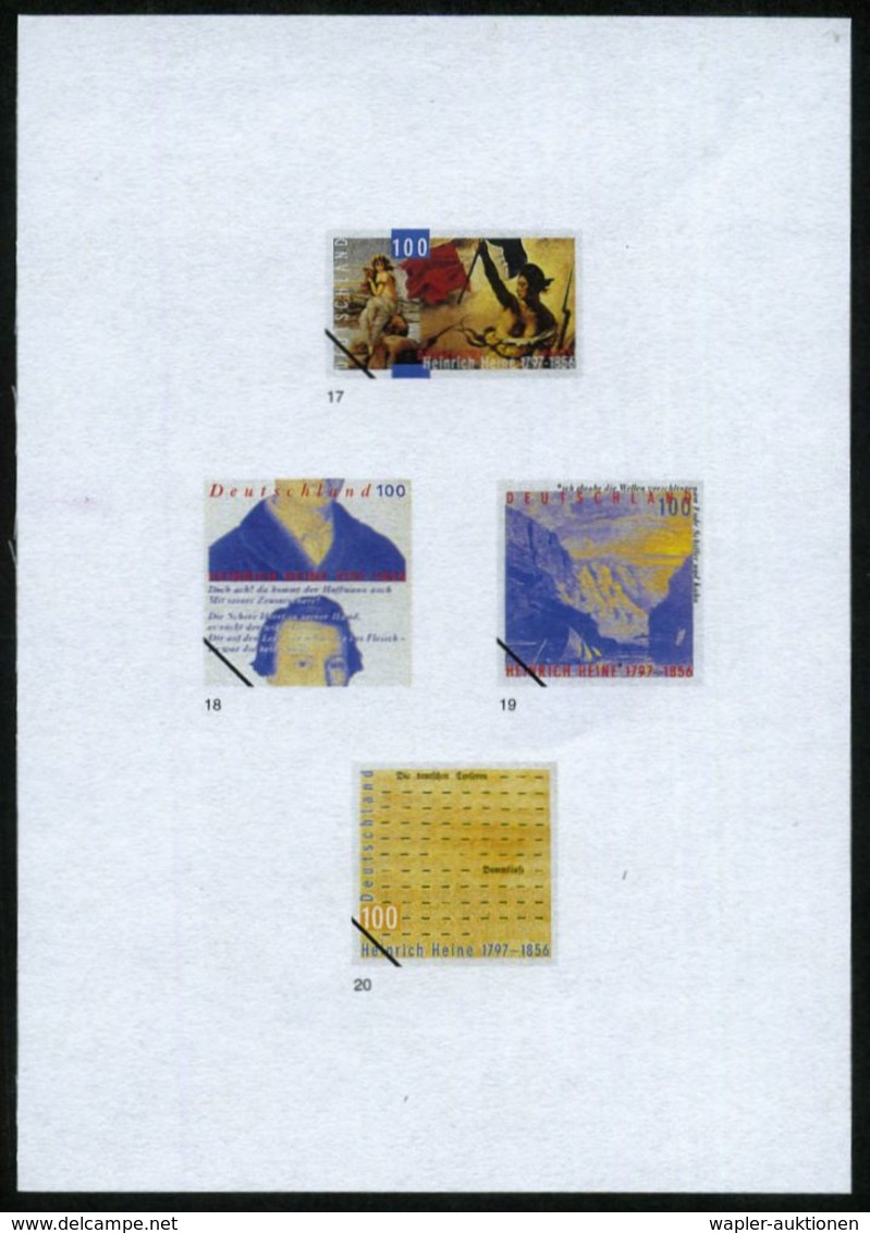 B.R.D. 1997 (Sept.) 100 Pf. "200. Geburtstag Heinr. Heine", 33 Verschied. Color-Alternativ-Entwürfe D. Bundesdruckerei A - Schrijvers