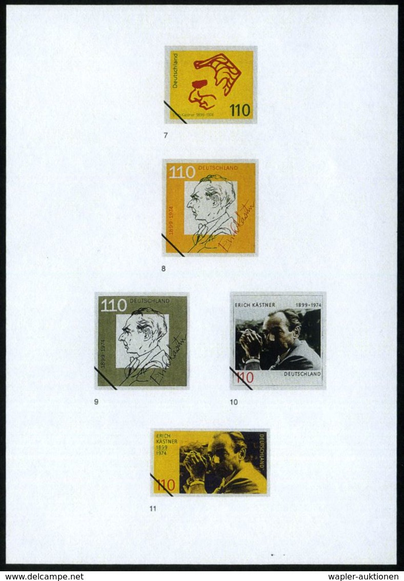 B.R.D. 1998 (Dez.) 100 Pf. "Erich Kästner", 22 Verschied. Color-Entwürfe Der Bundesdruckerei Auf 5 Entwurfs-Blättern Kom - Scrittori