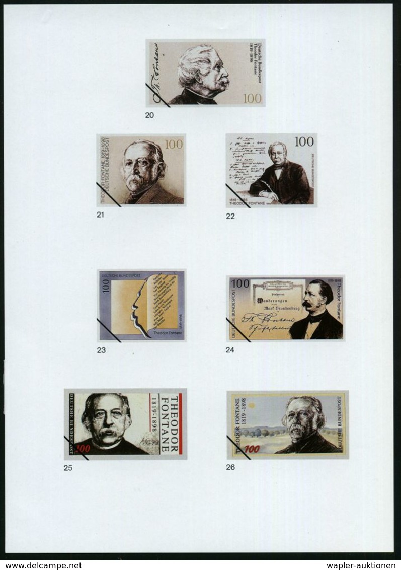 B.R.D. 1994 (Sept.) 100 Pf. "175. Geburtstag Th.Fontane", 26 Verschied. Color-Alternativ-Entwürfe D.Bundesdruckerei Auf  - Schrijvers