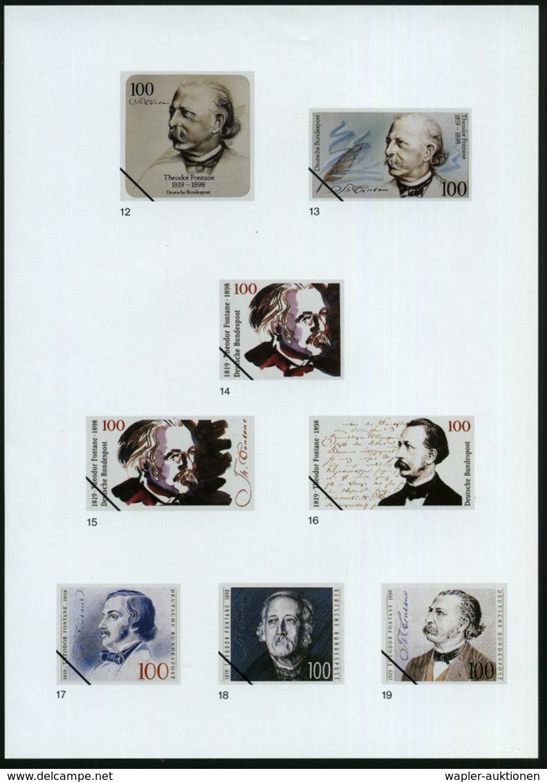 B.R.D. 1994 (Sept.) 100 Pf. "175. Geburtstag Th.Fontane", 26 Verschied. Color-Alternativ-Entwürfe D.Bundesdruckerei Auf  - Schrijvers