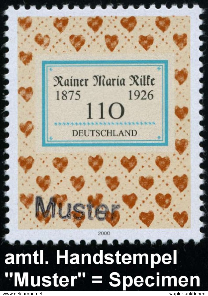 B.R.D. 2000 (Nov.) 110 Pf. "125. Geburtstag Rainer M. Rilke" Mit Amtl. Handstempel  "M U S T E R"  ,postfr. (Bucheinband - Ecrivains