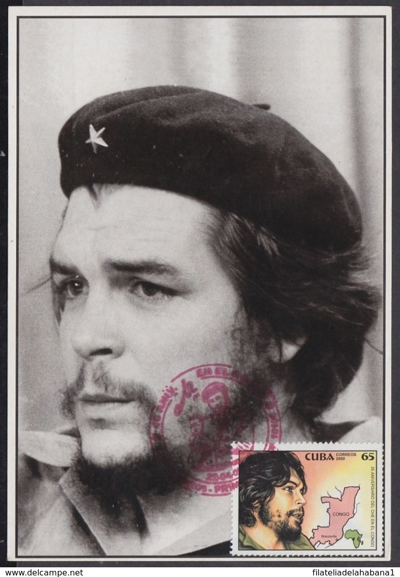 TMA-200 CUBA 2005 SPECIAL CANCEL MAXIM CARD ERNESTO CHE GUEVARA. 40 ANIV GUERRILLA EN EL CONGO. - Tarjetas – Máxima