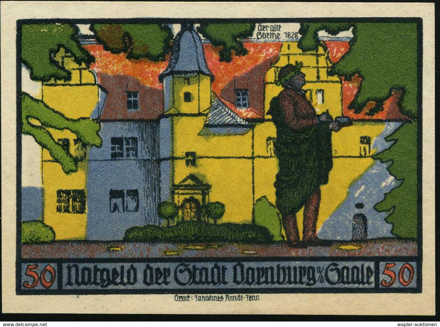 Dornburg/ Saale 1921 Inflations-Notgeldscheine 50 Pf.: 4 Verschiedene Mit  G O E T H E  - Motiven, , Dekorativ U. Bankfr - Ecrivains