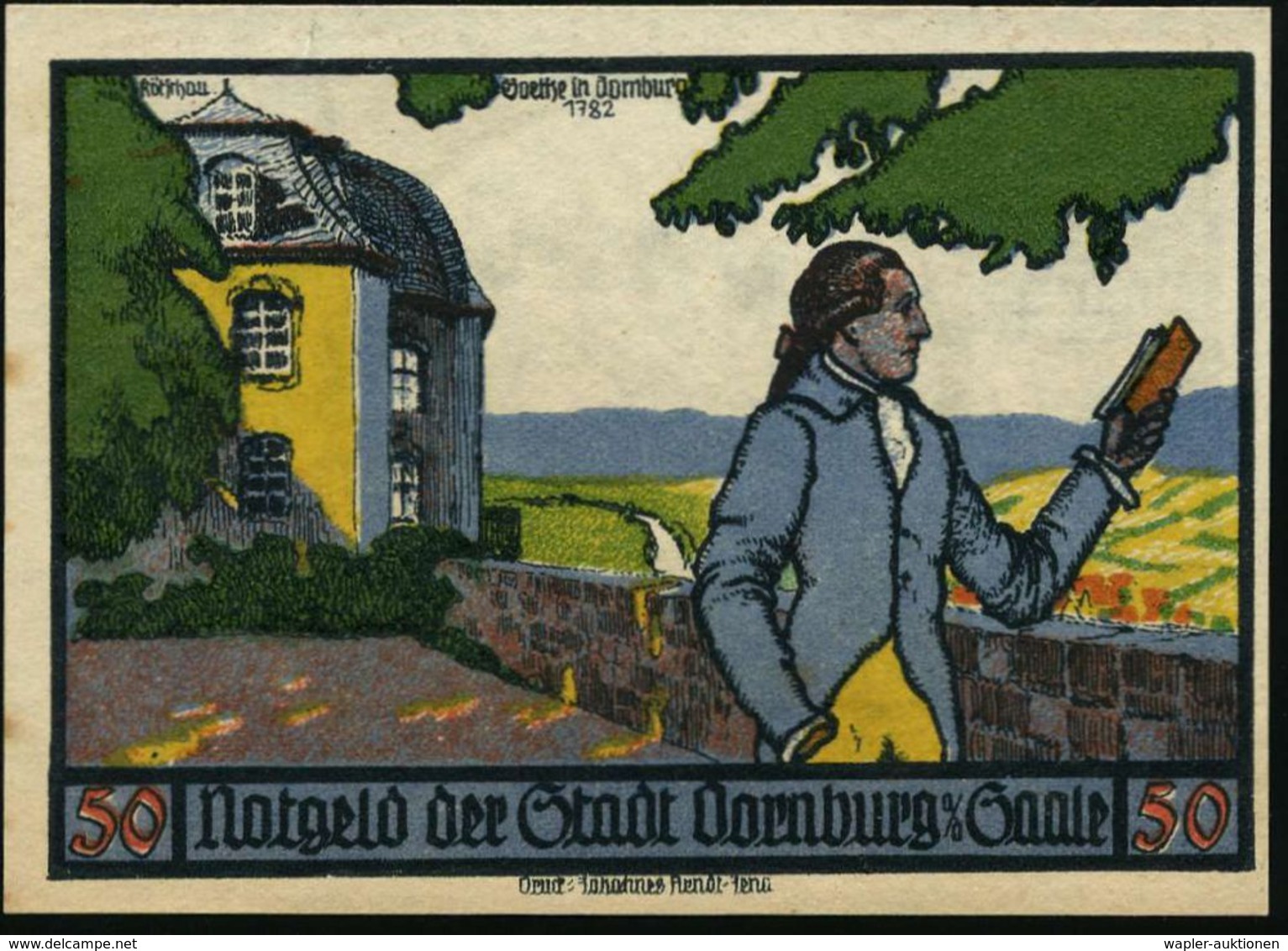 Dornburg/ Saale 1921 Inflations-Notgeldscheine 50 Pf.: 4 Verschiedene Mit  G O E T H E  - Motiven, , Dekorativ U. Bankfr - Scrittori
